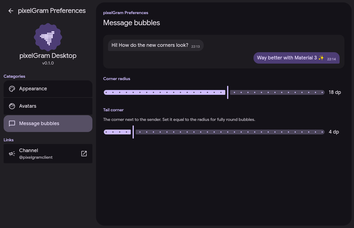 Bubble settings